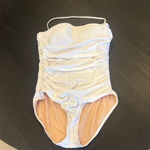 J. Crew Women's White Ruched Swim Bodysuit